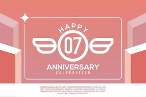 07 anno anniversario design lettera con ala cartello concetto modello design su rosa sfondo vettore