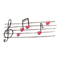 acquerello musicale notazione con cuore sagomato Appunti. mano disegnato acquerello musica simboli per san valentino giorno, Stampa, carta, etichetta. vettore