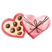 acquerello cioccolato caramella scatola. mano disegnato acquerello illustrazione di cuore sagomato scatola con caramelle per san valentino giorno, romantico regalo, amore sorpresa. vettore