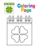 colorazione pagina con calendario con trifoglio per bambini vettore