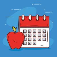 promemoria calendario con frutta mela su sfondo blu vettore