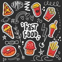 doodle disegnato a mano colorato fast food vettore