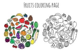 frutta e verdure colorazione pagine vettore