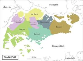 Singapore carta geografica con sei regioni nel particolari. vettore