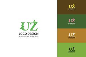 uz lettere eco logo con verde foglia. ecologia lettera logo. vettore carattere tipografico per natura manifesti, eco amichevole emblema, vegano identità, erbaceo e botanico carte eccetera.