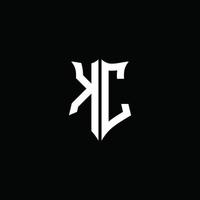 kc monogramma lettera logo nastro con stile scudo isolato su sfondo nero vettore