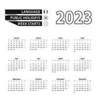 2023 calendario nel francese linguaggio, settimana inizia a partire dal domenica. vettore
