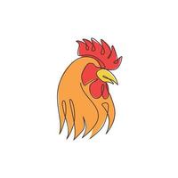 un disegno a tratteggio continuo di un gallo duro per l'identità del logo aziendale del pollame. concetto di mascotte di pollo per icona di cibo a base di carne biologica. illustrazione di progettazione grafica vettoriale di disegno a linea singola alla moda