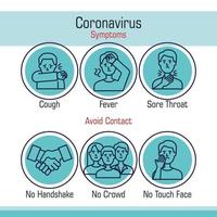 sintomi e raccomandazioni per covid 19 vettore