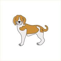 un disegno a linea continua di un cane beagle divertente per l'identità del logo aziendale. cane di razza mascotte concetto per pedigree amichevole icona dell'animale domestico. illustrazione vettoriale di design moderno a linea singola