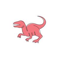 un disegno a tratteggio continuo di un predatore aggressivo velociraptor per l'identità del logo. concetto di mascotte raptor rex per l'icona del museo preistorico. illustrazione grafica vettoriale di disegno di disegno a linea singola