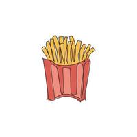 disegno a linea continua singola dell'etichetta stilizzata del logo del negozio di patatine fritte. concetto di ristorante fast food emblema. illustrazione vettoriale moderna con disegno a una linea per servizio di consegna di bar, negozi o cibo