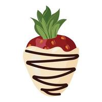 fragole nel bianca cioccolato decorato con buio cioccolato zigzag. vettore illustrazione isolato su bianca sfondo.