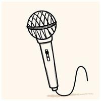 microfono con filo isolato su sfondo bianco. oggetto musicale per canto, spettacoli, karaoke. illustrazione disegnata a mano di vettore in stile doodle. perfetto per carte, decorazioni, logo.