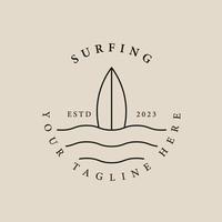 fare surf linea arte logo, icona e simbolo, con emblema vettore illustrazione design