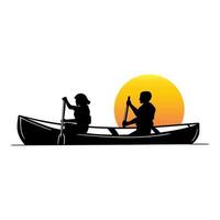 cartone animato tramonto canoa vettore