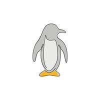 un disegno a tratteggio di un simpatico pinguino divertente per l'identità del logo aziendale. concetto di mascotte dell'uccello del polo nord per il parco zoo nazionale. illustrazione grafica vettoriale di disegno di disegno di linea continua moderna