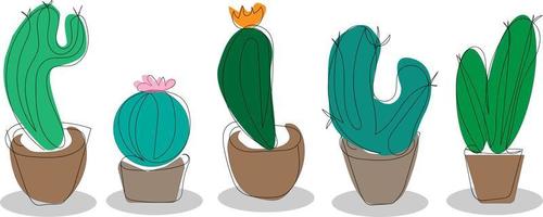 vettore illustrazione Linea artistica impostato di cactus nel pentole