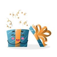 kawaii stile regalo, kawaii carino regalo scatola, Aperto regalo scatola con grande arco, regalo scatola avvolto con nastro vettore illustrazione