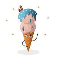 kawaii stile ghiaccio crema, kawaii carino ghiaccio crema, cioccolato crema, cono con cioccolato ghiaccio crema e colorato spruzzatori vettore illustrazione