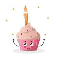 kawaii stile cupcake, kawaii carino cupcake, Cupcake colore vettore illustrazione, Cupcake dolce, compleanno Cupcake