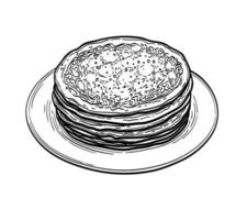 francese crepes. inchiostro schizzo isolato su bianca sfondo. mano disegnato vettore illustrazione. retrò stile.