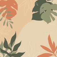 astratto botanico fogliame e le foglie sfondo nel pastello colori. beige sfondo con mano disegnato Linee. tropicale le foglie mostri. impianti. biologico forme. vettore
