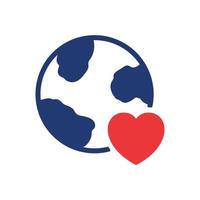amore terra silhouette icona. cuore forma e globo pianeta pittogramma. concetto di beneficenza, donazione organizzazione e internazionale amore. Salva il terra e mondo. vettore illustrazione.
