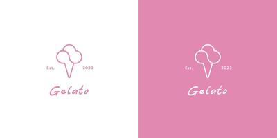 illustrazione di un' minimalista gelato logo creativo idea icona vettore simbolo piatto, semplice, monoline sagome di latte, ghiaccio crema, e freddo rosa bevande pulire, elegante veloce cibo. notizia in anticipo, cono, coppa di gelato guarnita