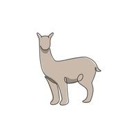 disegno a una linea di adorabile alpaca per l'identità del logo aziendale. concetto di mascotte camelide sudamericano per l'icona dello zoo nazionale. illustrazione di vettore di disegno grafico di disegno di linea continua moderna