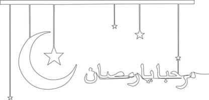singolo uno linea disegno marhaban ya Ramadan nel Arabo calligrafia saluti. Ramadan concetto. continuo linea disegnare design grafico vettore illustrazione.