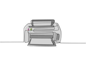 un disegno a linea continua della stampante a getto d'inchiostro digitale per le esigenze di stampa dell'azienda. concetto di strumenti di piccole apparecchiature per ufficio di elettricità. illustrazione grafica vettoriale di design a linea singola alla moda