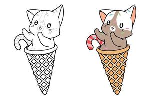 carino, dolce, gatto, in, cono, cartone animato, coloritura, pagina vettore