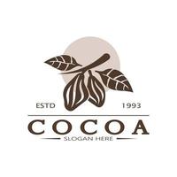 cacao logo, cacao fagiolo, cacao albero, cacao rami e foglie, cioccolato mescolare su bianca sfondo, vintage, moderno, semplice, minimalista icona illustrazione modello design vettore