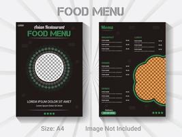 a4 dimensione bifold opuscolo ristorante cibo menù modello. vettore moderno cibo design disposizione.
