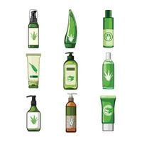 aloe Vera cosmetico impostato cartone animato vettore illustrazione