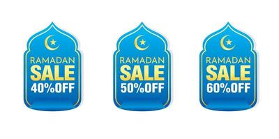 Ramadan vendita blu adesivi impostato 40, 50, 60 via sconto vettore