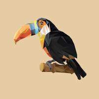 poligonale illustrazione di tucano uccello su sabbioso sfondo, vettore