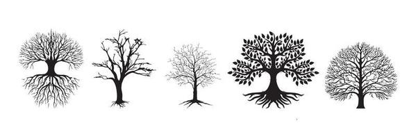 set di alberi silhouette isolato su sfondo bianco vettore