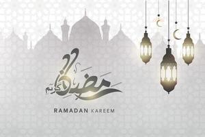 Ramadan saluto carta con mezzaluna nel moschea e Arabo ornamento. Ramadan kareem vettore