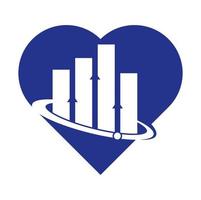 pianeta statistiche vettore logo design modello. mondo finanza e cuore forma logo design concetto.