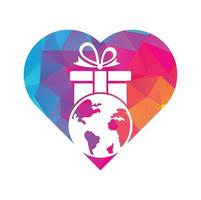 globale regalo logo design modello vettore. regalo mondo cuore forma logo icona modello. vettore
