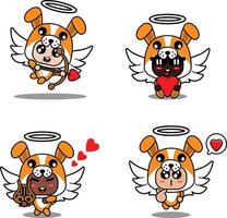 vettore illustrazione cartone animato animale portafortuna costume personaggio cane Cupido impostato fascio