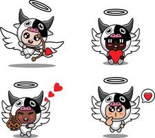 vettore illustrazione cartone animato animale portafortuna costume personaggio mucca Cupido impostato fascio