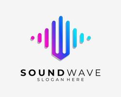 lettera w iniziale onda sonora musica Audio waveform frequenza colorato vivace 3d vettore logo design