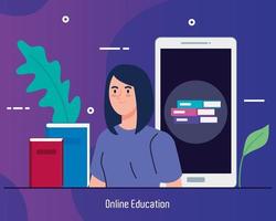 tecnologia di formazione online con donna e smartphone vettore