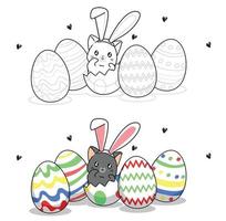 simpatico coniglio gatto dentro un uovo per il giorno di pasqua pagina da colorare di cartoni animati per bambini vettore
