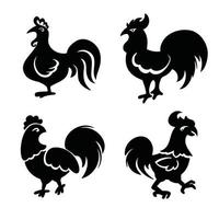 impostato di galli, galline silhouette, vettore illustrazione