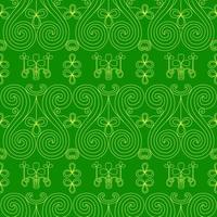 freddo di moda modello con trifoglio. luminosa trifoglio le foglie su un' verde sfondo. disegnato a mano senza soluzione di continuità modello. carino santo patrick moda Stampa. vettore