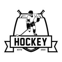 ghiaccio hockey logo emblema, ghiaccio hockey giocatore silhouette, vettore logo modello design